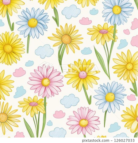 seamless pattern with chamomile flowers 126027033