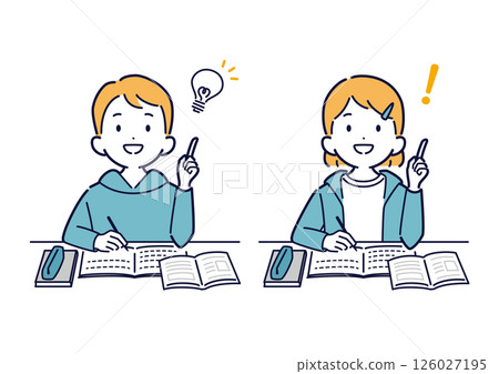 Illustration of children who learned how to solve problems while studying 126027195
