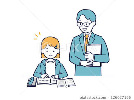 Illustration of a girl studying and her teacher teaching 126027196