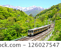 Fresh greenery on Mount Tanigawa and the Joetsu Line 126027547