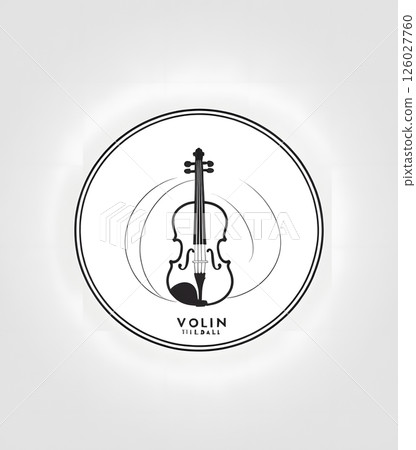 Minimalist Violin Logo in Circle on White Background 126027760