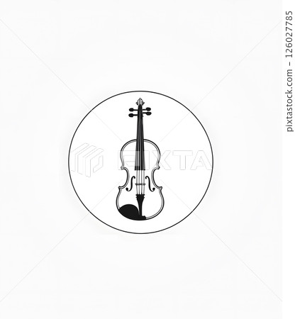 Minimalist Violin Logo in Circle on White Background 126027785
