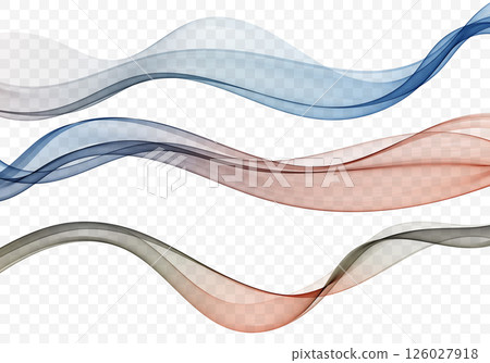 Set of vector abstract color waves, smoky, transparent, smooth design element. Flow curve wave background. 126027918