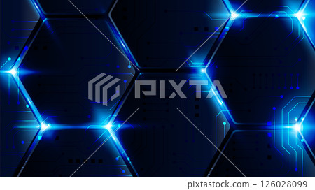 Futuristic hexagon pattern with glowing blue light technology background 126028099