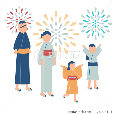 穿yukata的家庭的例證 126028191