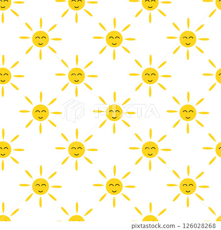 Seamless Pattern. Smiling Face Sun. Vector flat illustration. 126028268