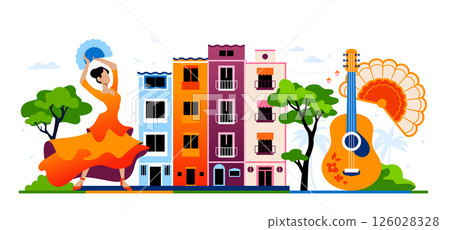 Travel to Spain - colorful flat design style illustration 126028328