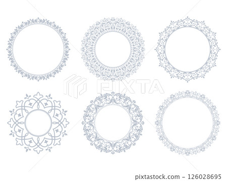 Set of decorative frames Elegant vector element for design in Eastern style, place for text. Floral gray and white borders. Lace illustration for invitations and greeting cards Set of decorative frames Elegant vector element for design in Eastern style, place for text. Floral gray and white borders. Lace illustration for invitations and greeting cards 126028695