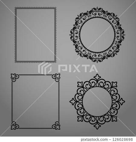 Set of decorative frames Elegant vector element for design in Eastern style, place for text. Floral black and gray borders. Lace illustration for invitations and greeting cards 126028698