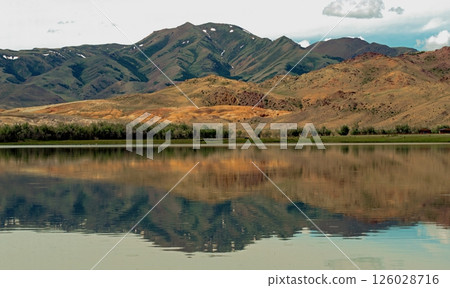 Lake with reflecting mountains, Altai Mountains Lake with reflecting mountains, Altai Mountains 126028716
