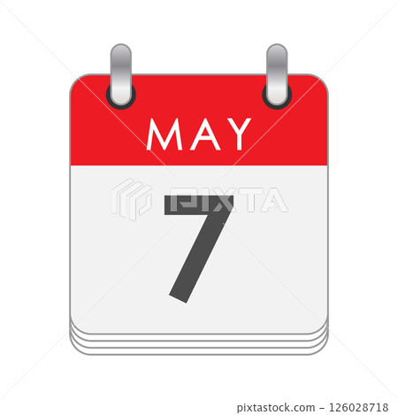 May 7. A leaf of the flip calendar with the date of May 7. Flat style. May 7. A leaf of the flip calendar with the date of May 7. Flat style. 126028718