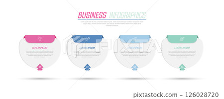 Business Infographics. 4 steps to achieve the result. Stages of development, workflow, marketing or plan. Business strategy with icons. Diagram of the report, statistics and training. Business Infographics. 4 steps to achieve the result. Stages of development, workflow, marketing or plan. Business strategy with icons. Diagram of the report, statistics and training. 126028720