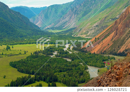 Camping in the Chuya River Valley in the Altai Mountains 126028721