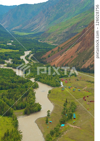 Camping in the Chuya River Valley in the Altai Mountains Camping in the Chuya River Valley in the Altai Mountains 126028756