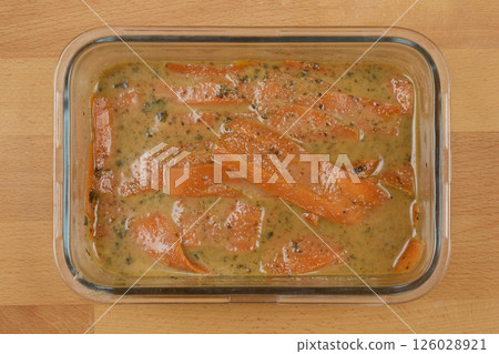 Preparing vegan salmon 126028921