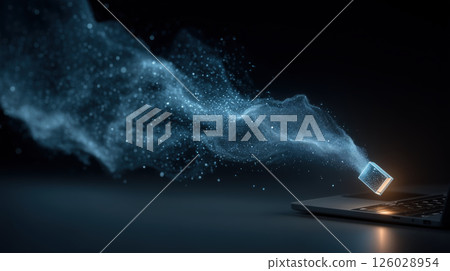 USB drive minimalistic art data breach technology glowing digital abstract concept 126028954