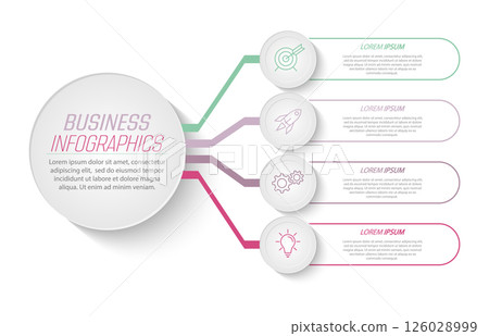 Infographics 4 step. Visualization of business data, projects, trainings, development plans and strategies. Pictograms of processes Infographics 4 step. Visualization of business data, projects, trainings, development plans and strategies. Pictograms of processes 126028999
