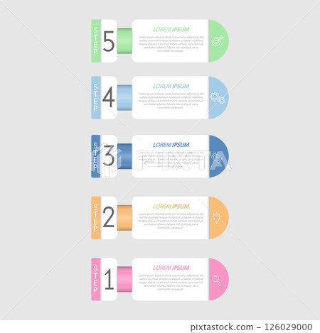 Infographics. 5 stages of development, marketing, workflow or plan. Business strategy with icons. Report and statistics diagram Infographics. 5 stages of development, marketing, workflow or plan. Business strategy with icons. Report and statistics diagram 126029000