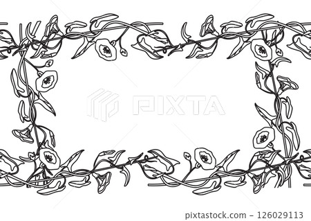 Line art botanical floral frame isolated on white background. Hand drawn outline bindweed plant with Flowers Stems Leaves vector illustration. Graphic design element for Birthday Wedding Greeting Card Line art botanical floral frame isolated on white background. Hand drawn outline bindweed plant with Flowers Stems Leaves vector illustration. Graphic design element for Birthday Wedding Greeting Card 126029113