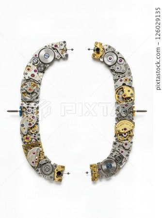 Mechanical Typeface  Design Created from Vintage Clockwork Gears the Character  bracket 126029135