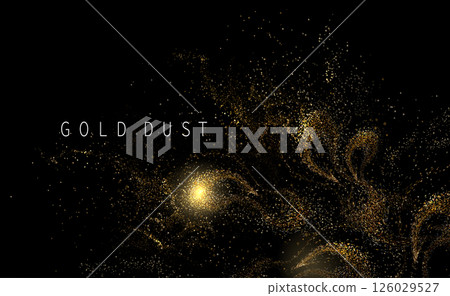 Exquisite composition with isolated abstract golden chaotic pattern on black background 126029527