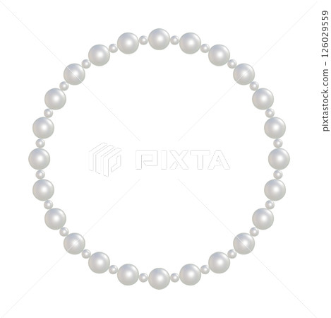 豐滿的圓形鏡框，鑲有一排大大小小的白色珍珠。項鍊的透明 3DCG 插圖。 126029559