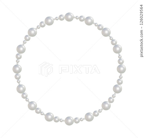 A plump round frame with white pearls lined up. 3DCG illustration of a transparent necklace 126029564