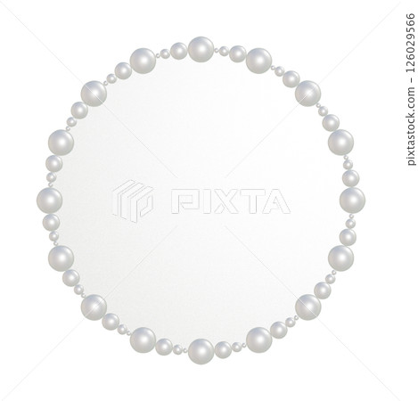 豐滿的圓形鏡框，鑲有白色珍珠。透明板的3DCG插圖 126029566