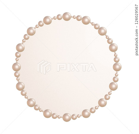 豐滿的圓形鏡框，鑲有粉紅色珍珠。透明板的3DCG插圖 126029567