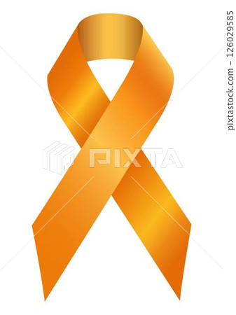 Realistic Awareness Orange ribbon. World Multiple Sclerosis Day, Hunger, Kidney Cancer, Leukemia, Lupus, Malnutrition, Melanoma, Motorcycle Safety concept. 3d tape EPS 10. Design Template for poster 126029585