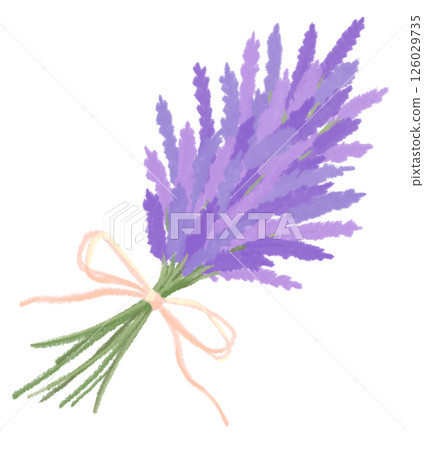 Watercolor lavender bouquet with ribbon 126029735