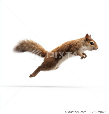 Jumping Squirrel in Mid-Air on White Background 126029826