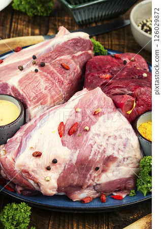 Raw meat mix, assortment of meat. Raw meat mix, assortment of meat. 126029872