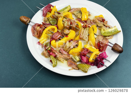 Vegetable rhubarb kebab. Vegetable rhubarb kebab. 126029878