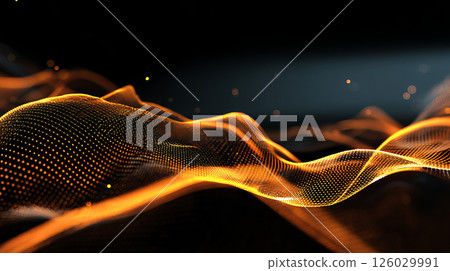 Abstract gradient particle waves seamlessly flowing with soft purple light and bokeh. Orange and blue digital waves. Technology, engineering, science, and artificial intelligence background Abstract gradient particle waves seamlessly flowing with soft purple light and bokeh. Orange and blue digital waves. Technology, engineering, science, and artificial intelligence background 126029991