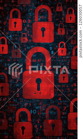 Red padlock digital background with numbers, symbolizing cybersecurity and data protection 126030057