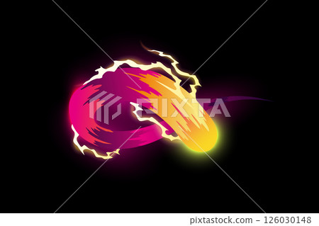 Speed effect cartoon vfx. Comic line blaster shot. Energy fire flame light. Neon color, asteroid flying rock. Flash lightning motion. Fantasy vector element Speed effect cartoon vfx. Comic line blaster shot. Energy fire flame light. Neon color, asteroid flying rock. Flash lightning motion. Fantasy vector element 126030148