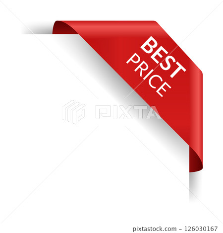 Corner or ribbons icon. Product red banner, price shopping tag. Promotion sale badge, special offer sticker. Discount and price offer concept. Vector sticker template 126030167
