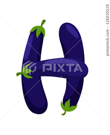 Veggie alphabet, English letter A made from fresh vegetables. Eggplant. Decoration concept for books, menus or shops. Vegetable lettering design on white background Veggie alphabet, English letter A made from fresh vegetables. Eggplant. Decoration concept for books, menus or shops. Vegetable lettering design on white background 126030228