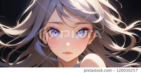 Captivating Close-Up Portrait of an Anime Girl with Striking Purple Eyes 126030257