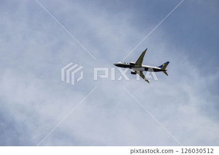 Airplane Flying Through Clear Blue Sky Airplane Flying Through Clear Blue Sky 126030512