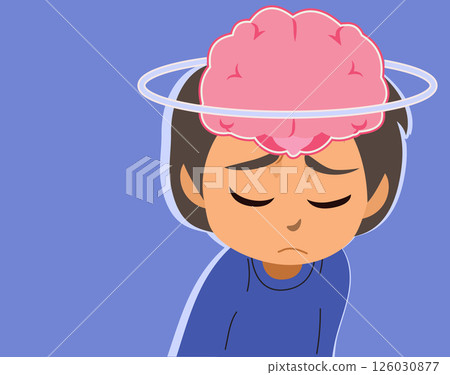 Sad Kid with Brain Children's Mental Health Cartoon Vector Illustration Sad Kid with Brain Children's Mental Health Cartoon Vector Illustration 126030877