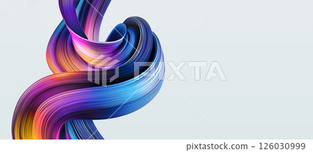 Vibrant ribbons twist and turn in an abstract design, showcasing a blend of bright colors that capture attention and inspire creativity. 126030999
