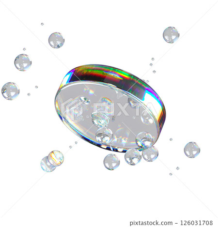 Metaball Liquid Transparent Iridescent Blobs With Rotating Disc. Metaball Liquid Transparent Iridescent Blobs With Rotating Disc. 126031708