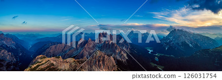 Panorama National Nature Park Tre Cime In the Dolomites Alps. Beautiful nature of Italy. Panorama National Nature Park Tre Cime In the Dolomites Alps. Beautiful nature of Italy. 126031754