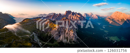 Panorama National Nature Park Tre Cime In the Dolomites Alps. Beautiful nature of Italy. 126031756