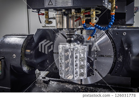 Metalworking CNC lathe milling machine. Cutting metal modern processing technology. 126031778