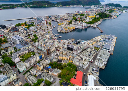 Aksla at the city of Alesund aerial photography, Norway 126031795