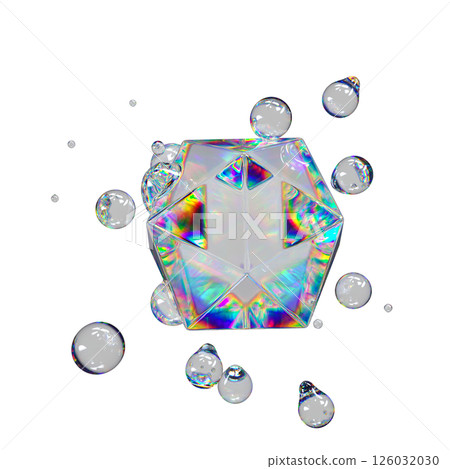 Metaball Liquid Transparent Iridescent Blobs With Rotating Octagon. Metaball Liquid Transparent Iridescent Blobs With Rotating Octagon. 126032030