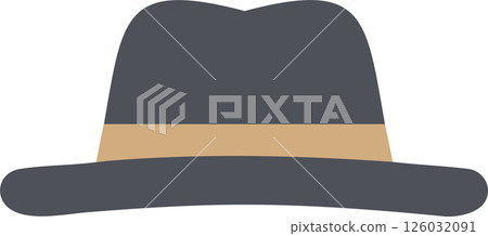 Simple Dark Gray Fedora Hat Illustration with Tan Band 126032091